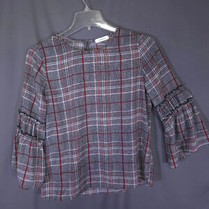 Cherish Plaid Blouse Size Medium 3/4 Bell Sleeve Chic Preppy Boho Office Teacher